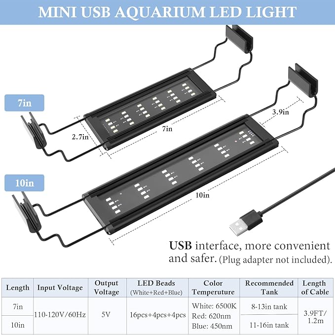 FEDOUR USB Mini Aquarium LED Light, Full Spectrum Aquarium Light with Extendable Brackets, Adjustable Aquarium Plant Light with External Controller, for Freshwater Tank (11-16in)-PurrikoPets