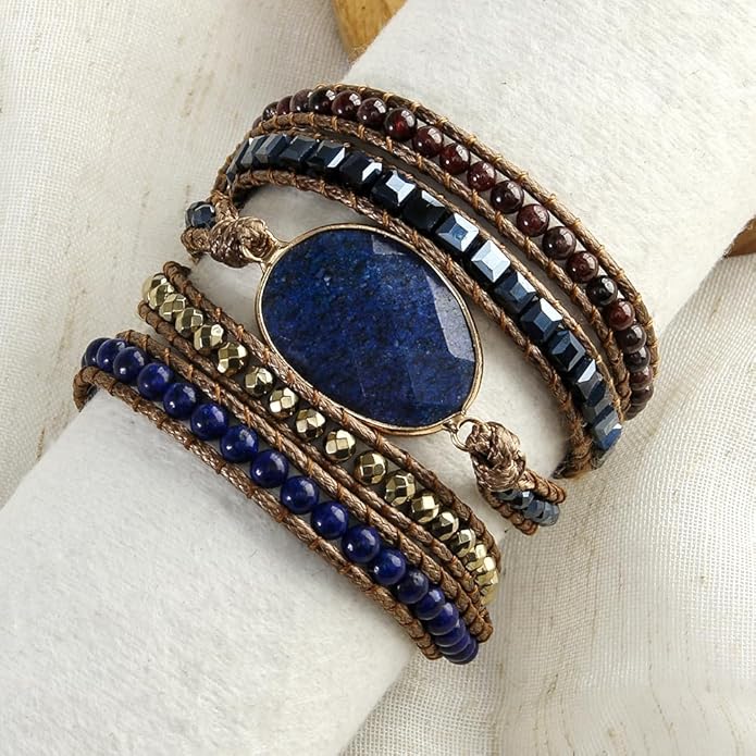 ZOSOJONA Women Handmade Boho Wrap Bracelets Natural Stone Variety Beads Strand Bracelet