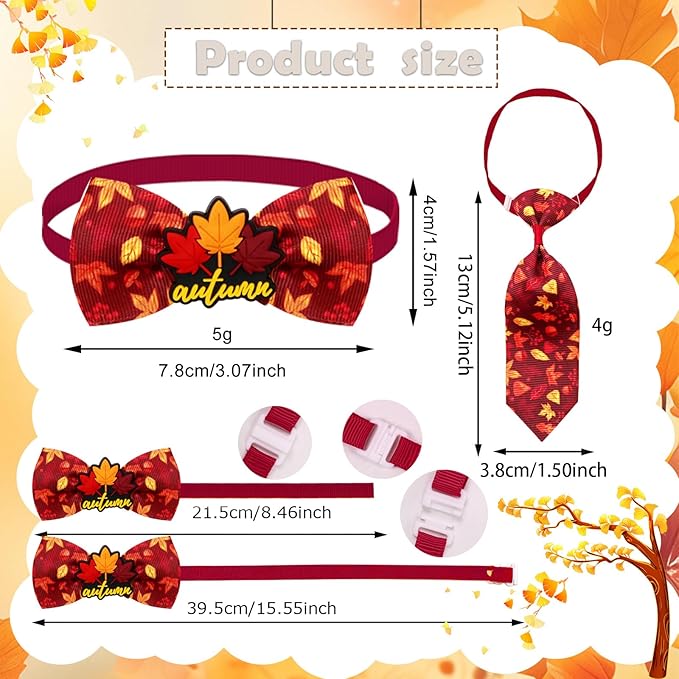 22pcs Fall Dog Bow Tie, Adjustable Bowtie Collar Attachment for Small Medium Pets, Bulk Neckties Set for Thanksgiving Day,Autumn Pet Supplies Charms Hair Costume Accessories(Maple Leaf, Pumpkin)-PurrikoPets