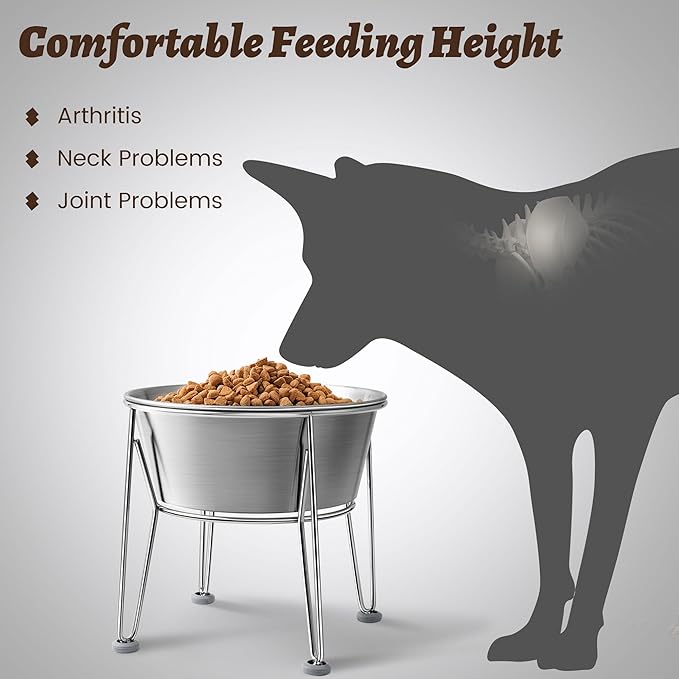 Elevated Dog Bowls for Large & Medium Dogs - Stainless Steel 64oz/8 Cup Raised Feeder with Non-Slip Base, Dual Food & Water Bowls 2-Pack-PurrikoPets