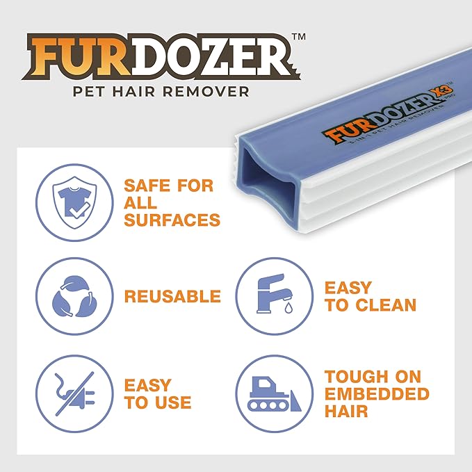 FurDozer X3 PRO Pet Hair Remover & Auto Detailing Tool - Cat & Dog Hair Remover for Carpet, Car Interior, Couch, Bedding, & Furniture - Reusable Pet Hair Removal Tool for Dog Fur & Lint, 5", Purple-PurrikoPets