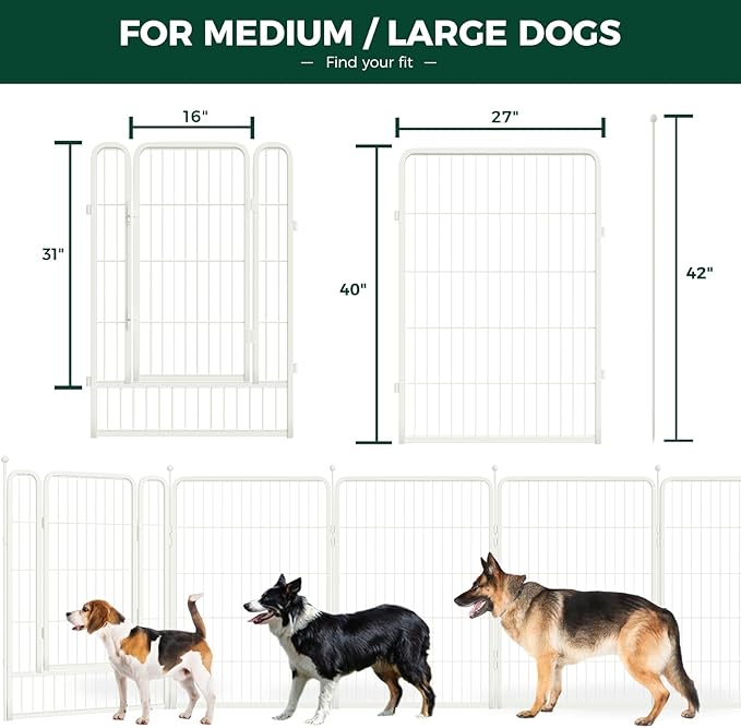 FXW Rollick Unleashed Dog Playpen for Indoor, Yard, RV Camping, 40 inch 8 Panels for Medium and Large Dogs, White│Patented-PurrikoPets
