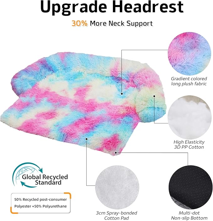 GGIB Calming Dog Bed Fluffy Plush Dog Mat for Furniture Protector with Removable Washable Cover for Large Medium Small Dogs and Cats (Medium, Rainbow)-PurrikoPets