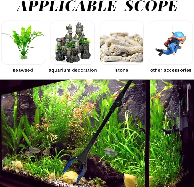 Fish Tank Accessories - 31" Aquarium Tweezers Grabber for Aquarium Landscaping Decoration Grab and Place Garbage Cleanup Foldable Gripper Multi-Function Mobility Aid Reaching Assist Tool(Yellow)-PurrikoPets