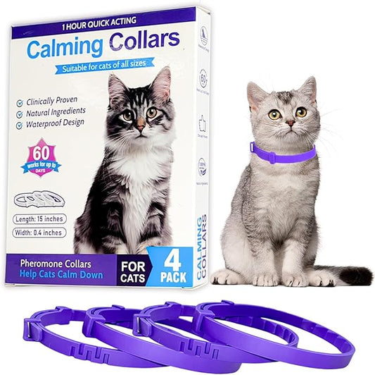 4 Pack Calming Collar for Cats - Long-Lasting Anxiety and Stress Relief, Relaxing Cat Collar,Adjustable Pheromones Collar for Cats，Natural Soothing 60 Days of Continuous Calming Move-PurrikoPets