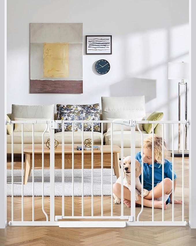 29"-51" Baby Gate for Stairs, Auto Close Stroller Friendly Dog Gate Indoor for Doorways, Pressure Mounted Baby Gate, Easy Walk Through Gate for Children & Pets, White-PurrikoPets