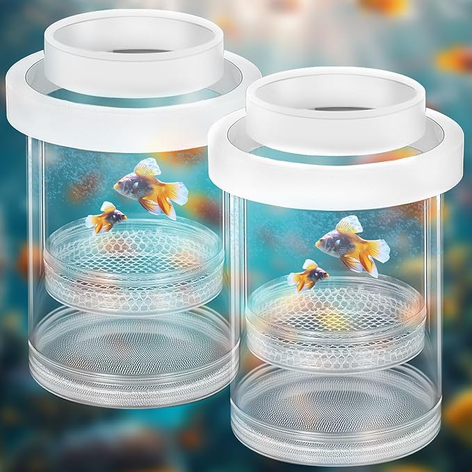 2 Pcs Breeder Box for Fish Tank Aquarium Breeder Separation Net Breeding Box with Suction Cup for Small Fish Shrimp Clownfish Guppy (White,L)-PurrikoPets