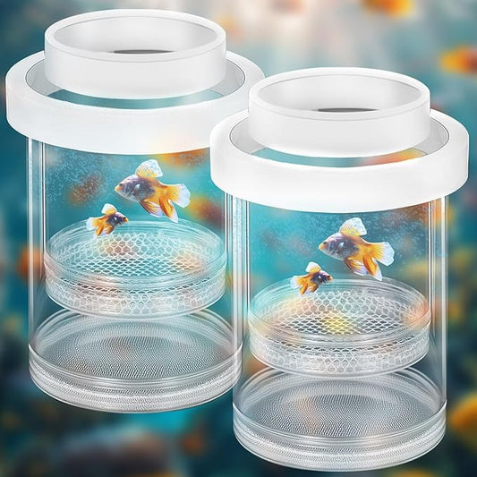 2 Pcs Breeder Box for Fish Tank Aquarium Breeder Separation Net Breeding Box with Suction Cup for Small Fish Shrimp Clownfish Guppy (White,L)-PurrikoPets