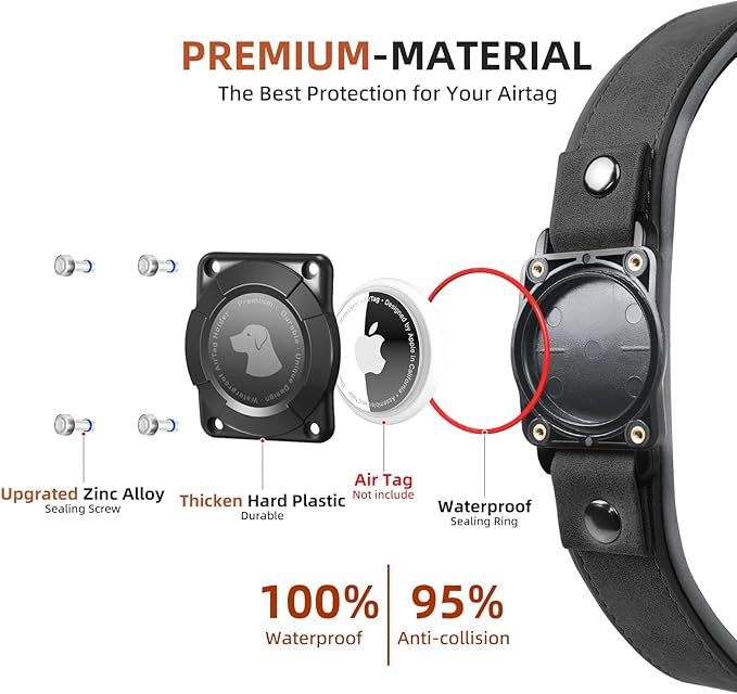 AirTag Dog Collar - Leather Dog Collar with Air Tag Holder | IPX8 Waterproof, Reflective, High - End, Adjustable Soft Padded | Dog GPS Tracker Collars Fit for Medium Large Dogs (Black, L)-PurrikoPets