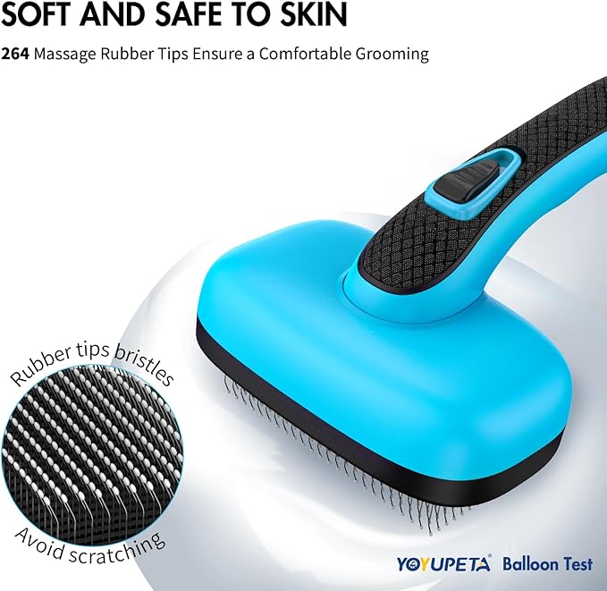 Dog Self Cleaning Slicker Brush for Shedding, Ideal for Short Long Haired Dogs, Including Cat. Removes Loose Fur, Undercoat, Mats, Tangled Hair. Suit for Large Medium Small Animal. Blue-PurrikoPets