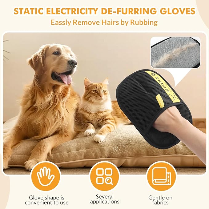 3Pcs Pet Hair Removal Glove for Cats & Dogs, Efficient Grooming Gloves for Pet Hair, Cat Grooming Gloves for Hair Removal, Magic Pet Grooming Glove for Couch, Furniture, Carpet, Curtain (2L1S)-PurrikoPets