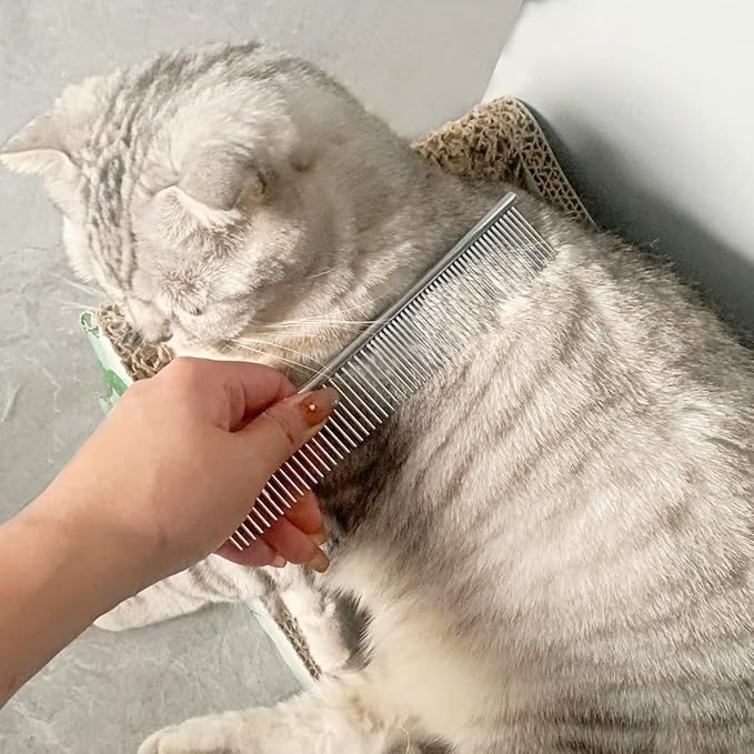 Flea and Lice Comb for Cats and Dogs - 2-in-1 Metal Round Smooth Teeth Pet Grooming Comb - Tear Stain and Mucus Crust Remover - Removes Floating Hair, Tangles, Dander (Green)-PurrikoPets