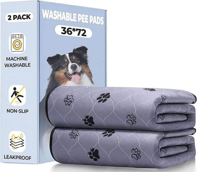 Fostanfly Washable Dog Pee Pads, 2 Pack 36''x72'' Non Slip Reusable Puppy Pee Pads with Great Urine Absorption, Dog Mats for Whelping, Potty, Pet Training-PurrikoPets