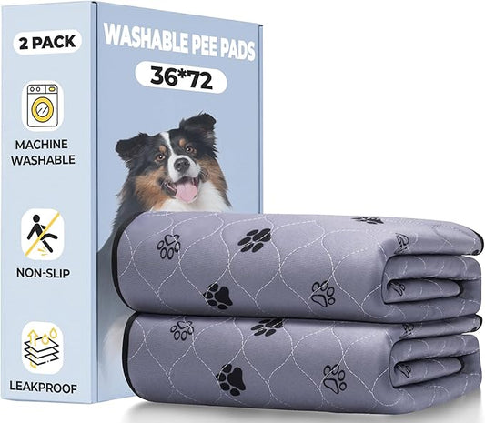 Fostanfly Washable Dog Pee Pads, 2 Pack 36''x72'' Non Slip Reusable Puppy Pee Pads with Great Urine Absorption, Dog Mats for Whelping, Potty, Pet Training-PurrikoPets