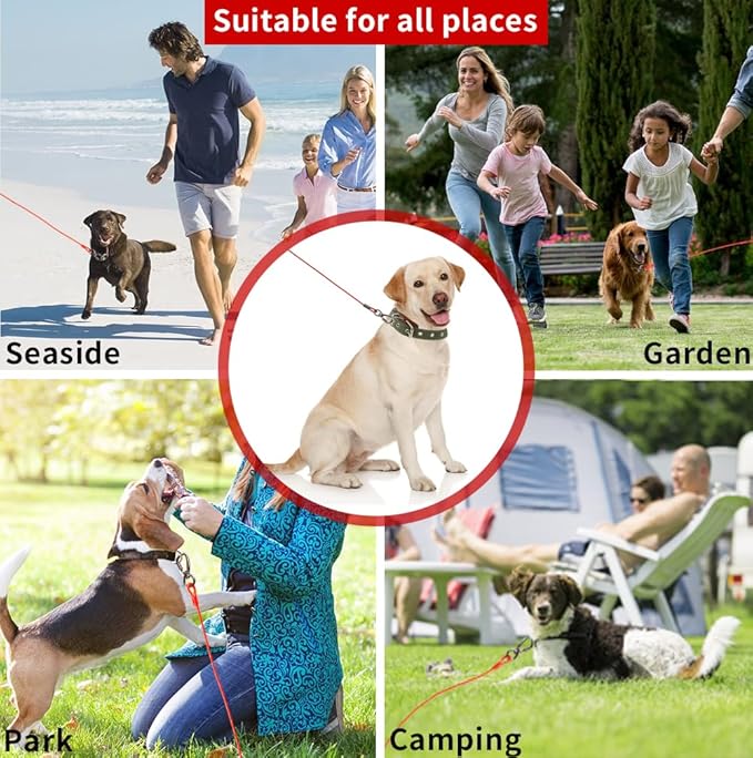 Dog tie Out Cable, 10/20/25/30/50/70/100 feet, Suitable for Dogs up to 350 pounds, Dog Cable with Swivel Buckle, Lightweight, Non-Winding, for Outdoor Camping, Yard Dog Cable (Red, 30FT)-PurrikoPets