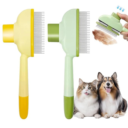 Flea Combs for Cats and Dogs with Release Button,Long & Short Stainless Steel Teeth for Deshedding, Fine Tooth Pet Brushes for Grooming Pet Hair Removal for Long and Short Hair 2 Pack-PurrikoPets