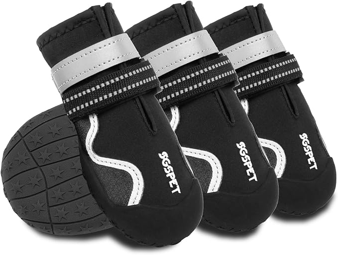 Dog Shoes, Waterproof Dog Boots & Paw Protectors with Anti-Slip Sole, 4pcs/Set Pet Dog Booties, Reflective Dog Shoes for Small Medium Large, Winter Snowy Summer Hot Pavement (Black, 8# (2XL))-PurrikoPets