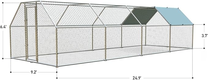 1.26’’ Large Metal Chicken Coop Walk in, Chicken Pen for Chickens, Outdoor Chicken Runs Coops Dog Kennel, Flat Roofed Chicken Runs for Yard with Anti-Ultraviolet Cover (9.2’L x 25’W x 6.4’H)-PurrikoPets