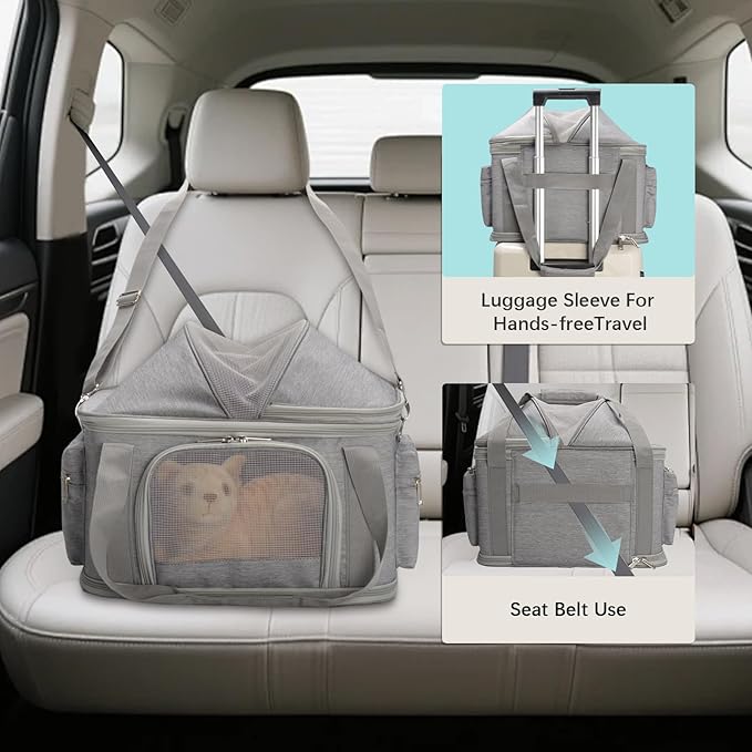 2-in-1 Stylish Dog Purse Carrier Soft-Sided Carriers Travel Tote Bag for Small Dogs Cats, Fashion Foldable Pet Bag for Puppies Small Animals with Pockets (Grey, 16.2" x 11.4" x 13")-PurrikoPets