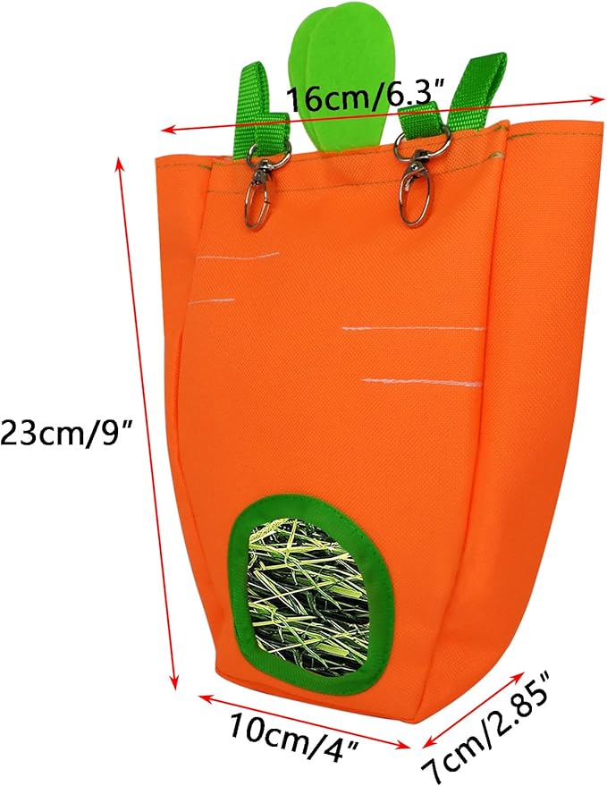 GKYZBB Rabbit Hay Feeder Bag for Cage Guinea Pig Timothy Hay Dispenser Storage Manger Hanging Large Less Waste for Bunny（Carrot）-PurrikoPets