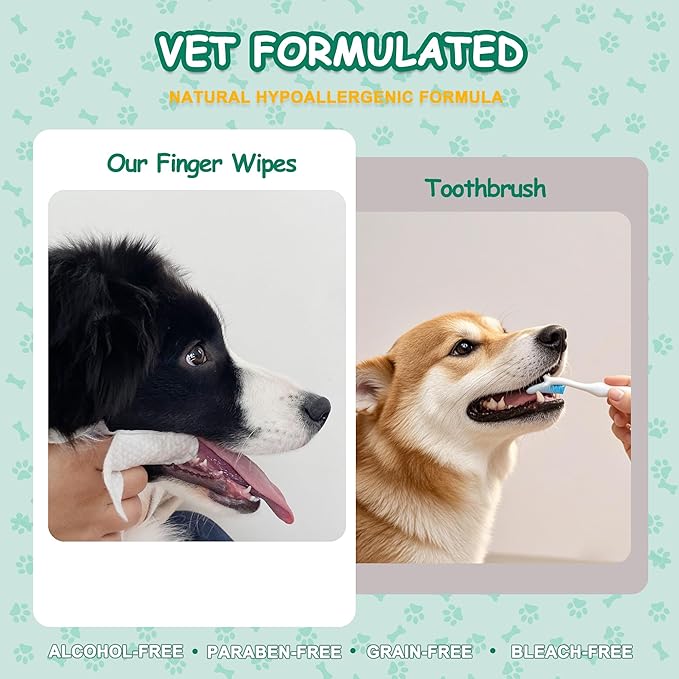 60 Count Dog Dental Wipes - Teeth Cleaning Finger Wipes for Dogs & Cats, Hypoallergenic Dog Toothbrush Finger Dental Wipes to Remove Plaque & Tartar, Freshen Bad Breath, Gentle Cleaning(4.7″*1.7″)-PurrikoPets