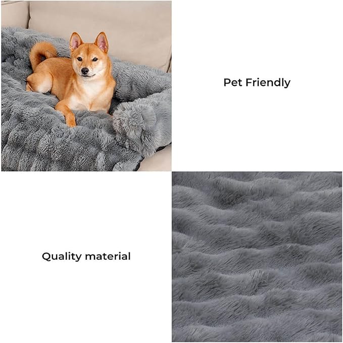 FUNNY FUZZY Pet Fluffy Fuzzy Couch Cover, Calming Washable Dog Bed Sofa Protector Pets Mat for Small Medium Dogs and Cats (Grey,33.45 × 28.35 × 5.51 in)-PurrikoPets