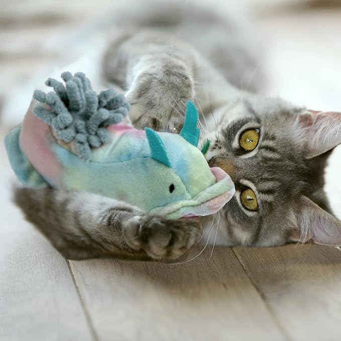 Furhaven 2-Pack Cat Toys w/ 2x Catnip Bags for Indoor Cats, Washable & Durable w/ Refillable Catnip Pocket - Plush Sea Slug Cat Toy Set - Blue/Tie Dye, Set of 2-PurrikoPets