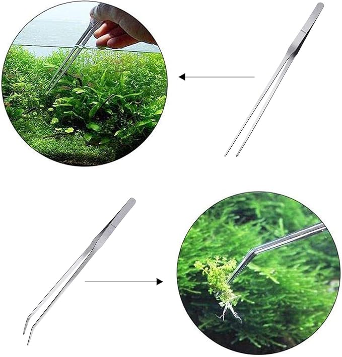 Feeding Tongs 2pcs Stainless Steel Aquarium Long Tweezers 27cm/10.6 inches Straight Curved Tweezers for Fish Tank Aquatic Plants Reptile Lizard Gecko Snake Spider Bird-PurrikoPets