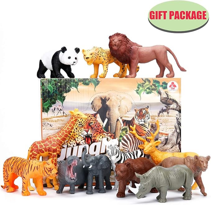 24Pcs Safari & Zoo Animals Figures, Realistic Plastic Animal Toys Set for Kids 1 2 3, Lion, Elephant, Perfect for Play, Education, Baby Shower Decor,Party Supplies Cake Topper-PurrikoPets