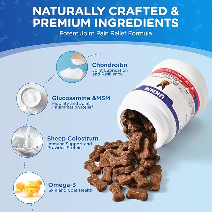 Dog Hip and Joint Supplement,100 Count,Chicken Flavor,Pain and Inflammation Relief Chews with Glucosamine, MSM, Vitamin C, Omega 3,Treats Hip Dysplasia, Arthritis,for Hip & Joint Health, Pain Relief-PurrikoPets