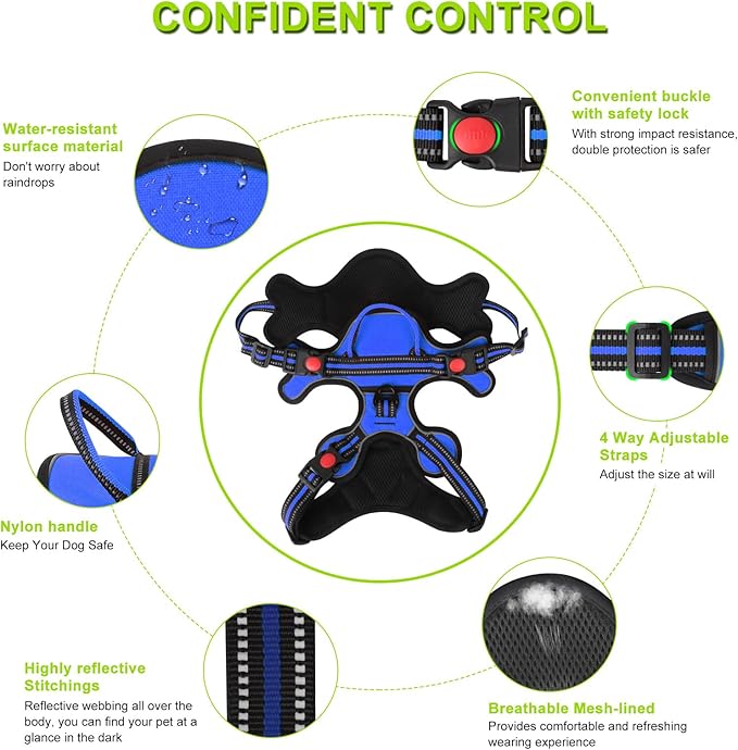 Dog Harness, Adjustable Reflective Dog Vest No Pull Dog Harness with Badge and Bow Tie for Puppy Small Medium Large Dogs-PurrikoPets