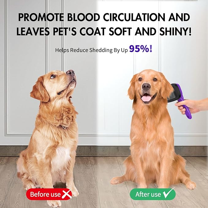 3 PCS Dog Grooming Brush Kit – Self Cleaning Slicker Brush for Shedding Short & Long Haired Dogs & Cats. Removes Loose Fur, Undercoat, Mats, Tangles for Small, Medium & Large Pets. Purple-PurrikoPets