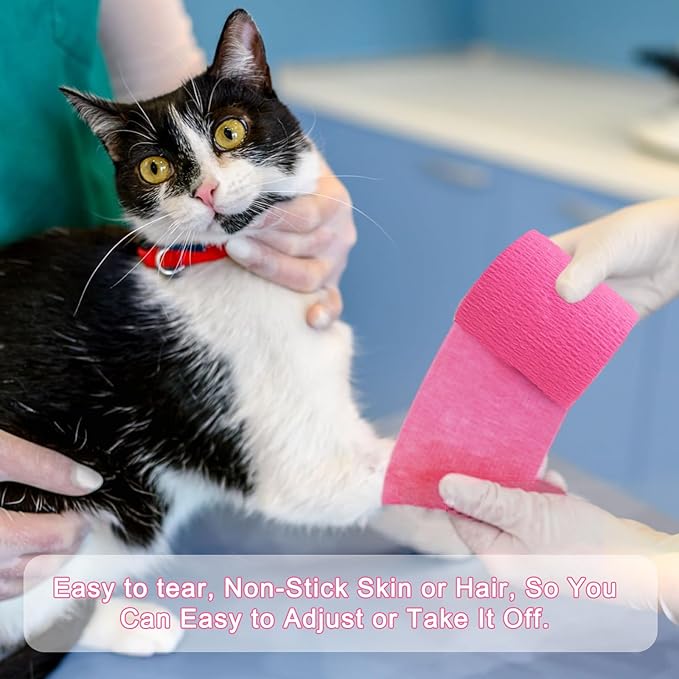24 Pack Pink Self Adhesive Bandage Wrap, 2” x 5 Yards Cohesive Vet Wrap Elastic Athletic Tape Grip Tape Sports Tape for Ankle, Wrist Sprains, Medical, Pet First Aid (Pink, 2 Inch)-PurrikoPets