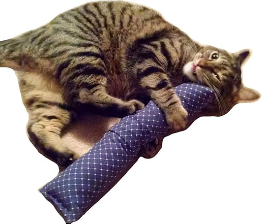 15" Cat Kicker Toy with Refillable Catnip Pocket (Navy) - Filled with Premium Canadian Catnip-PurrikoPets