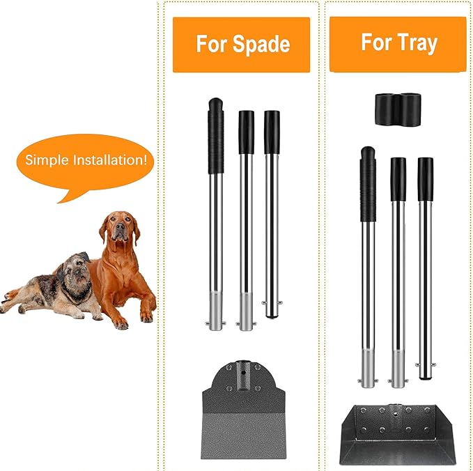 Dog Pooper Scooper for Large Dogs, Metal Aluminum Tray and Spade Poop Scoop Set with Adjustable Stainless Steel Long Handle, Pet Waste Removal Heavy Duty Poop Scooper-PurrikoPets