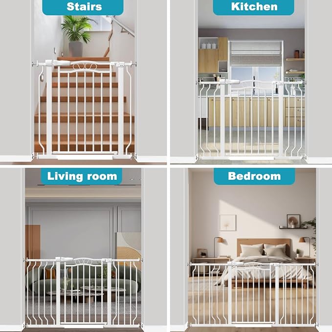 Extra Wide Baby Gate for Doorways 29.9"-53.1", Pressure Mounted Dog Gates With Door, Child Safety Barrier Walk Thru Indoor, Large Babygate Long for Kids Toddler Pet Outside, 30 In Tall White-PurrikoPets