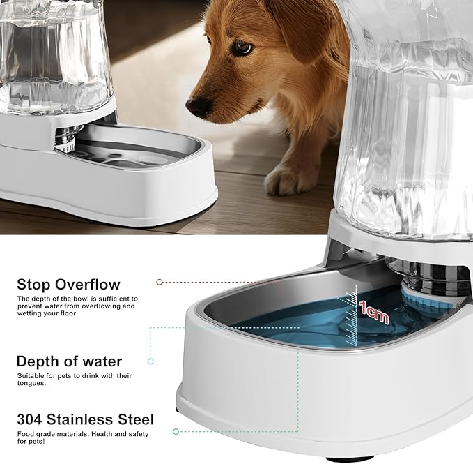 Gardner Pet Automatic Dog Water Dispenser Gravity Stainless Steel Water Waterer Feeder, 100% BPA-Free Large Capacity Water Feeding Bowls for Medium & Large-Sized Dogs Cats Other Pets -(1 Gallon)-PurrikoPets
