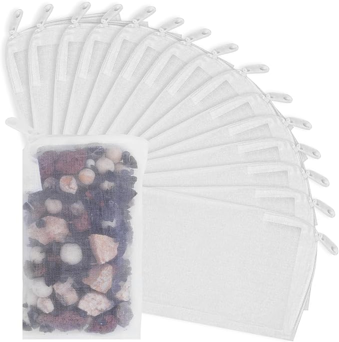 15PCS Media Bags for Aquarium, Extra Fine Mesh Bag Reusable Nylon Net Aquarium Filter Bags with Plastic Zipper for Extra Fine Resins Filter, 2.4 x 4 Inch-PurrikoPets