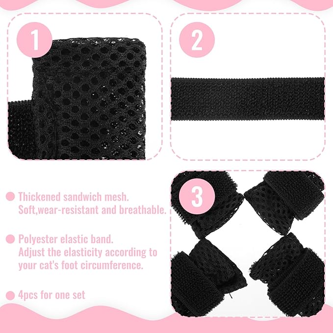 4Pcs Cat Shoes, Anti Scratch Cats Claw Covers, 3.62×1.57 Inches Breathable Mesh Nail Caps for Cats Claws, Adjustable Cat Mittens for Pet Bathing Feeding Cutting Nails(Black)-PurrikoPets