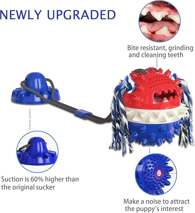 Aggressive Chewer Dog Toys - Rope Toys with Suction Cup, Teething Treats & Puzzle Food Dispensing Ball (Navy Blue)-PurrikoPets