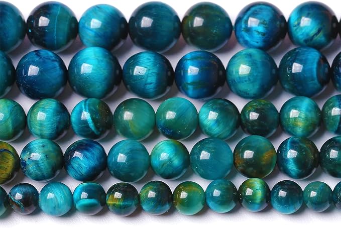10mm 36PCS Peacock Blue Tiger Eye Stone Beads Natural Crystal Spacer Loose Beads for Jewelry Making DIY Bracelet Semi Precious 1 Strand 15 inches