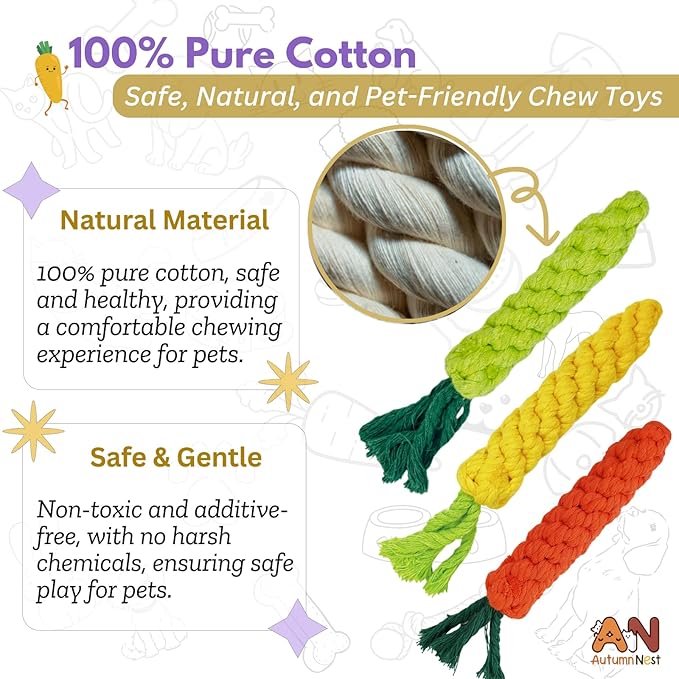 3PCS Mixed Color Woven Pet Rope Toys (Yellow, Green, Orange), Chew Toys for Dogs & Cats, Safe & Durable Braided Rope Toys for Pets-PurrikoPets