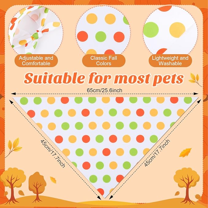 100 Pieces Fall Dog Bandanas Bulk Colorful Autumn Bandanas for Dogs with Polka Dot Stripe Wave Patterns for Pets Doggies Fall Autumn Thanksgiving Party Costume Accessories-PurrikoPets