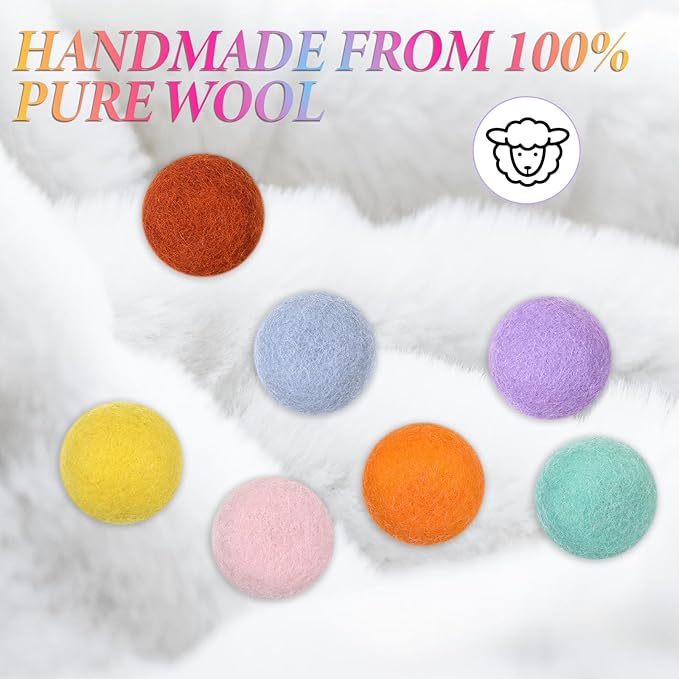 14 PCS Wool Cat Ball Toys, Quiet Play Felt Cat Ball Toys Kitty Kicker Exercise Toy, Fun Colorful Kitty Kitten Toy for Interactive Kitten Balls for Indoor 1.2in-PurrikoPets