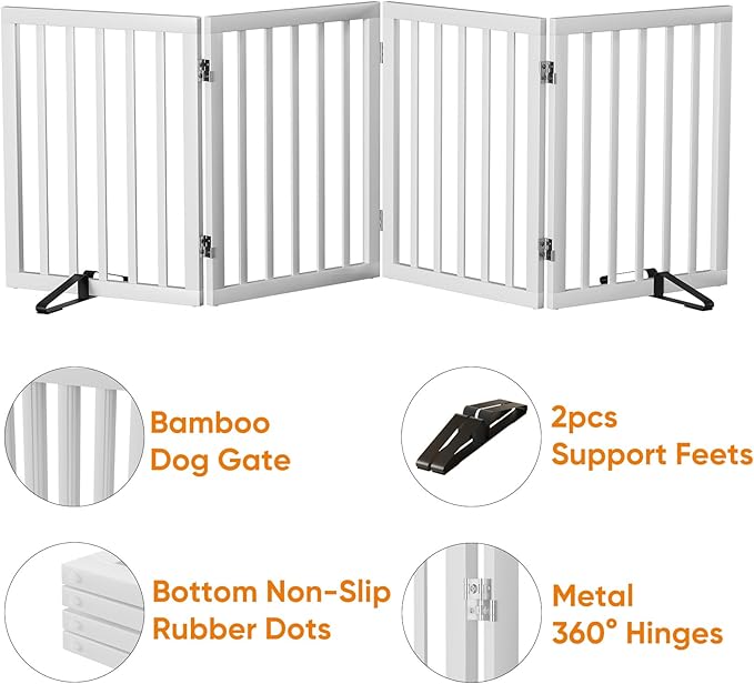 37-74" Wide Dog Gate 4 Panel Dog Gates for Stair Doorways House Indoor Freestanding Pet Gates for Dogs, Doogie Puppy Fences-PurrikoPets