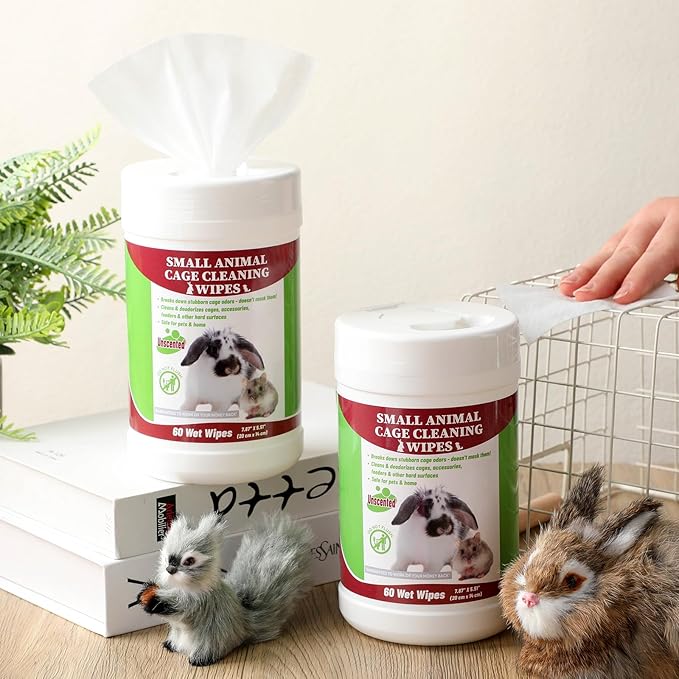 2 Pack Small Animal Cage Wipes 120 Count Small Animal Cage Clean up Wipes Removes Stubborn Caked-on Hamster Cage Cleaner for Pet Bunny Supplies Cleaning Deodorizing-PurrikoPets