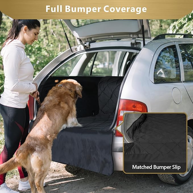 F-color SUV Cargo Liner for Dogs, Water Resistant Pet Cover Dog Seat Mat SUVs Sedans Vans with Bumper Flap Protector, Non-Slip, Large Size Universal Fit, Black-PurrikoPets
