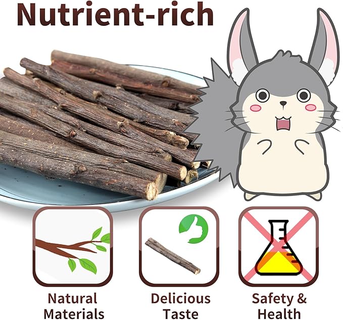 50-60 PCS Natural Rabbit Chew Toys, Treats, Timothy Sticks, Apple Sticks, Sweet Bamboo for Guinea Pig, Hamster, Chinchilla, Rat, Small Animals-PurrikoPets