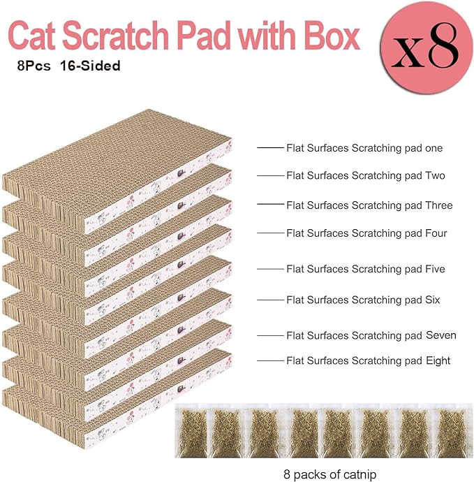 8 Packs in 1 Cat Scratch Pad, Cat Scratcher Cardboard,Reversible,Durable Recyclable Cardboard, Premium Scratch, Suitable for Cats to Rest, Grind Claws and Play-PurrikoPets