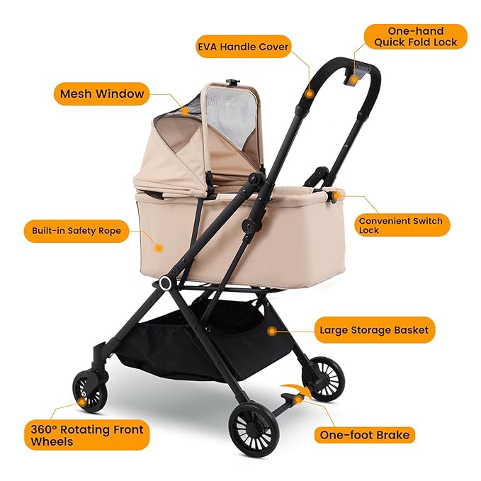 Foldable Dog Stroller - Lightweight Pet Stroller with One-Step Folding, No Assembly Required for Walking, Travel & Shopping, Perfect for Small Dogs, Senior Pets & Cats-PurrikoPets